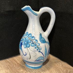 Blue Tonala Mexican Pottery Pitcher